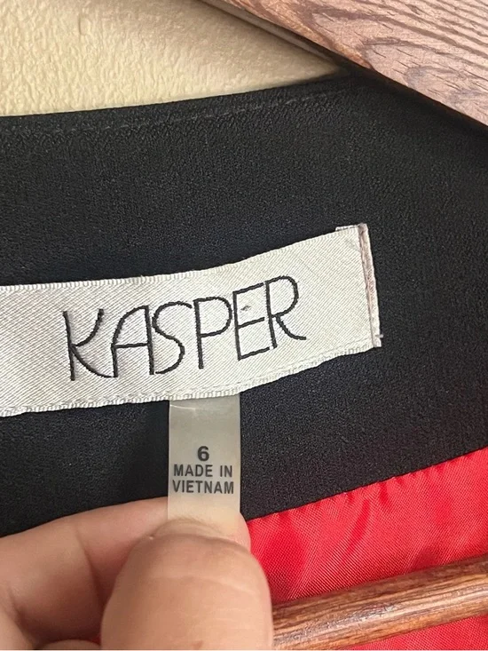 Kasper Black Floral-Print Open Front Blazer with Coral & White Accents - Picture 2 of 5